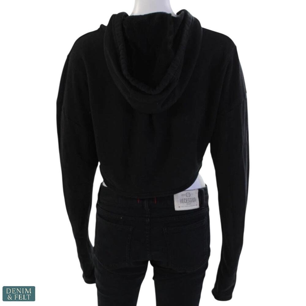 Alo Yoga Cropped Gym Zip-Up Hoodie Black Womens XS Thumbholes Long Sleeve Jacket - Picture 5 of 14